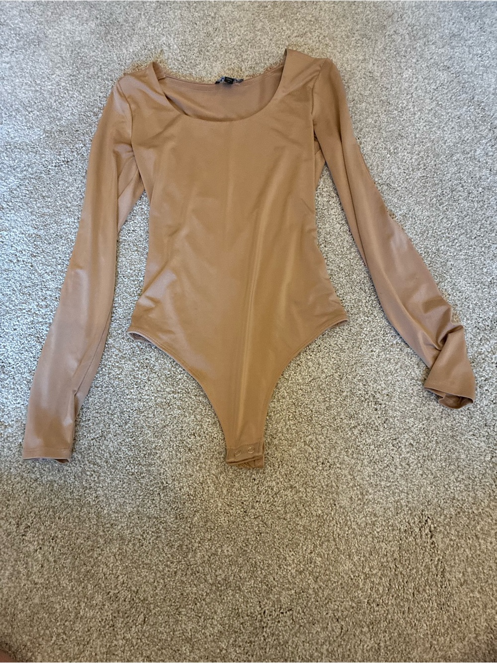 Express Tan Scoop Neck Long Sleeve Bodysuit